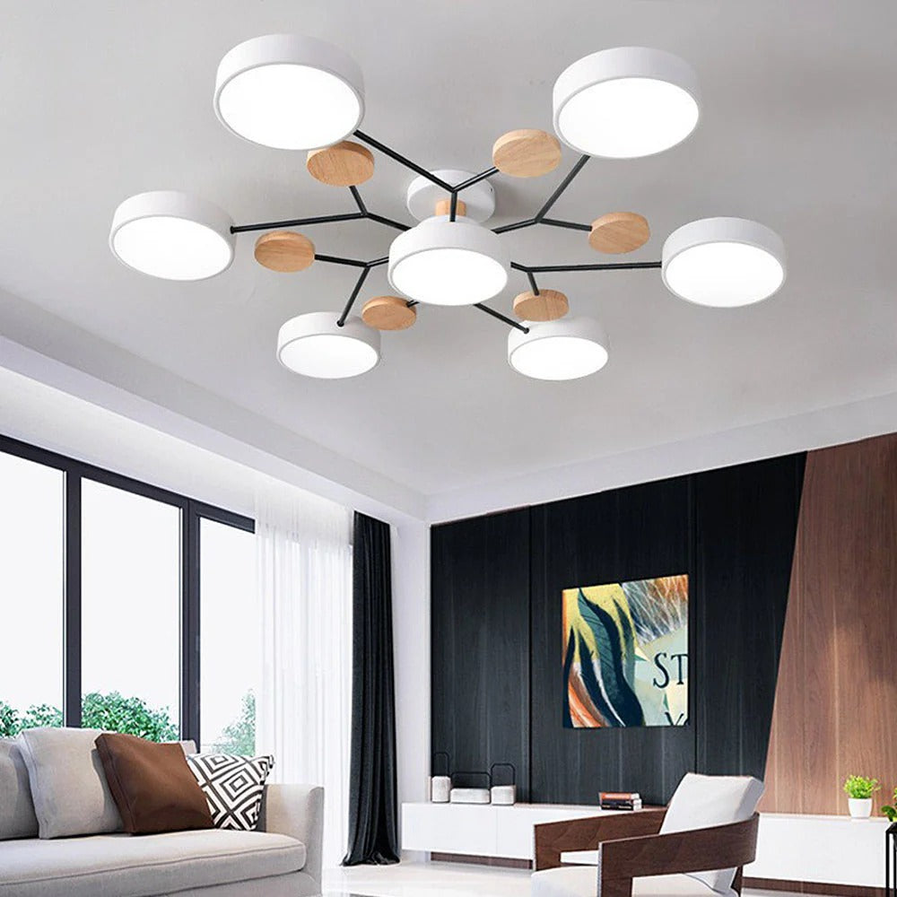Contemporary Multi-Head Round LED Ceiling Chandelier | Nordic Semi-Flush Mount Light
