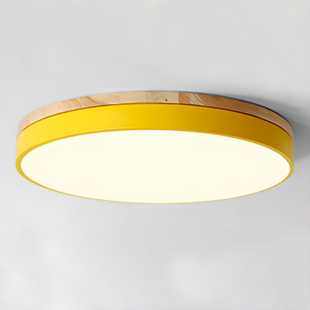 Scandinavian Style Wooden Round Flush Mount Ceiling Light | LED for Living Room