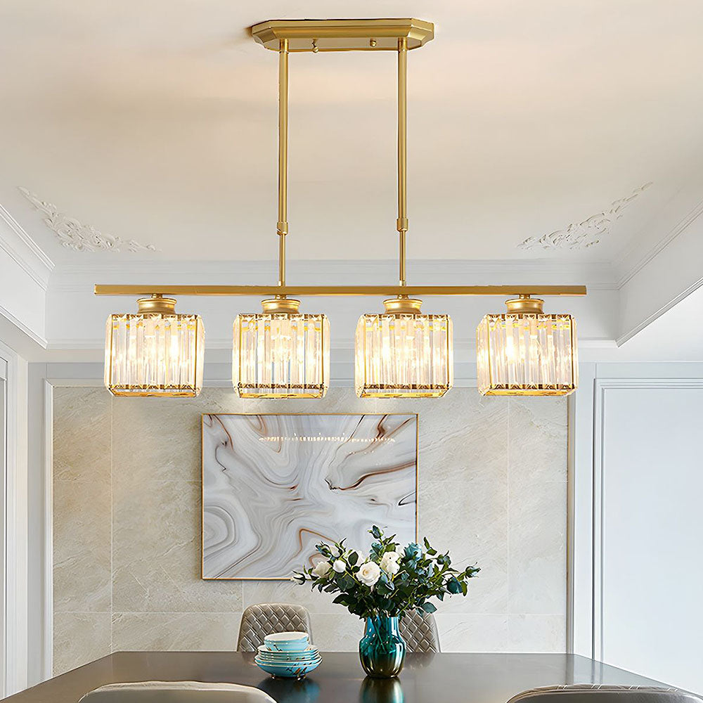 Nordic Modern Rectangular Glass Island Chandelier | Multi-Head LED Pendant Light