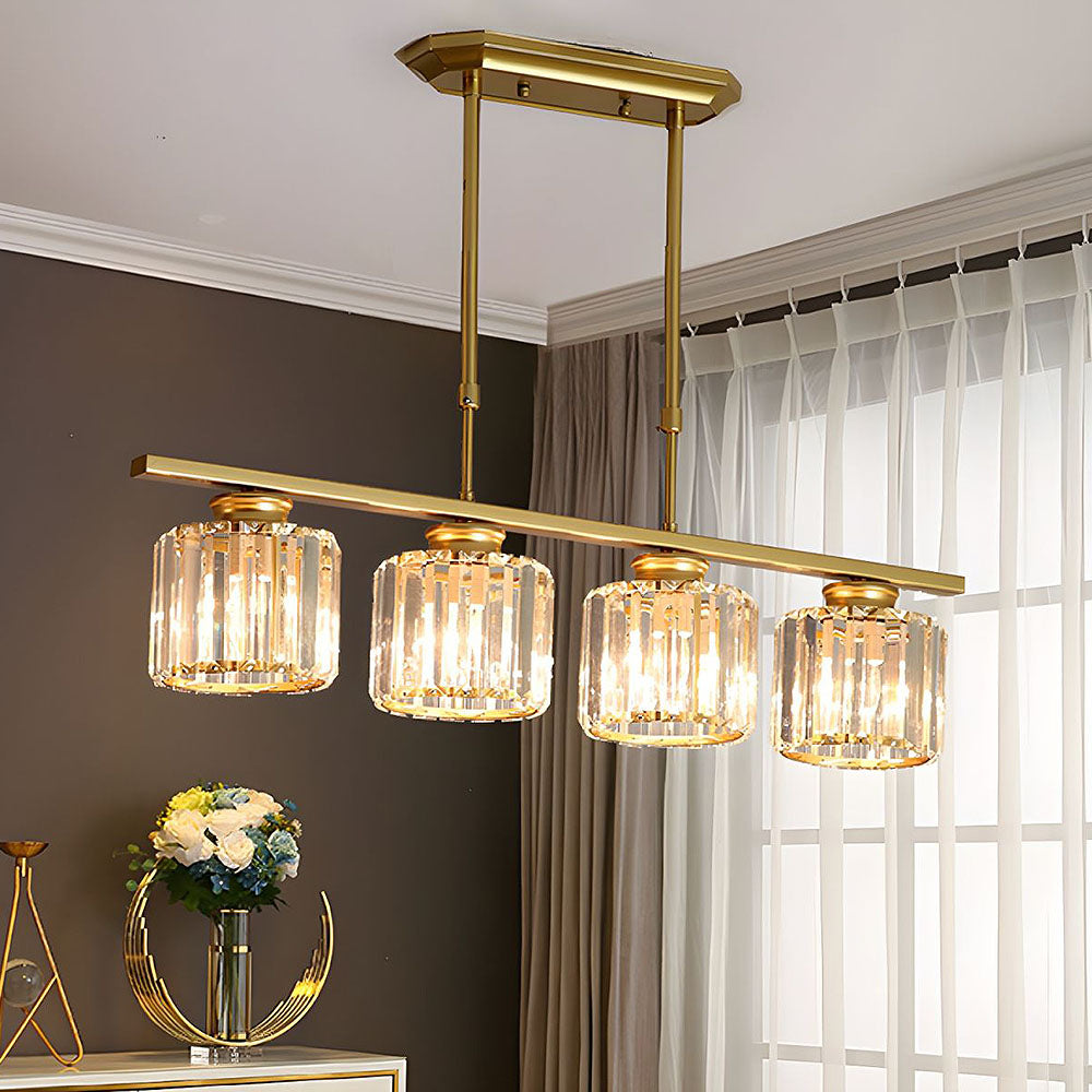 Nordic Modern Rectangular Glass Island Chandelier | Multi-Head LED Pendant Light