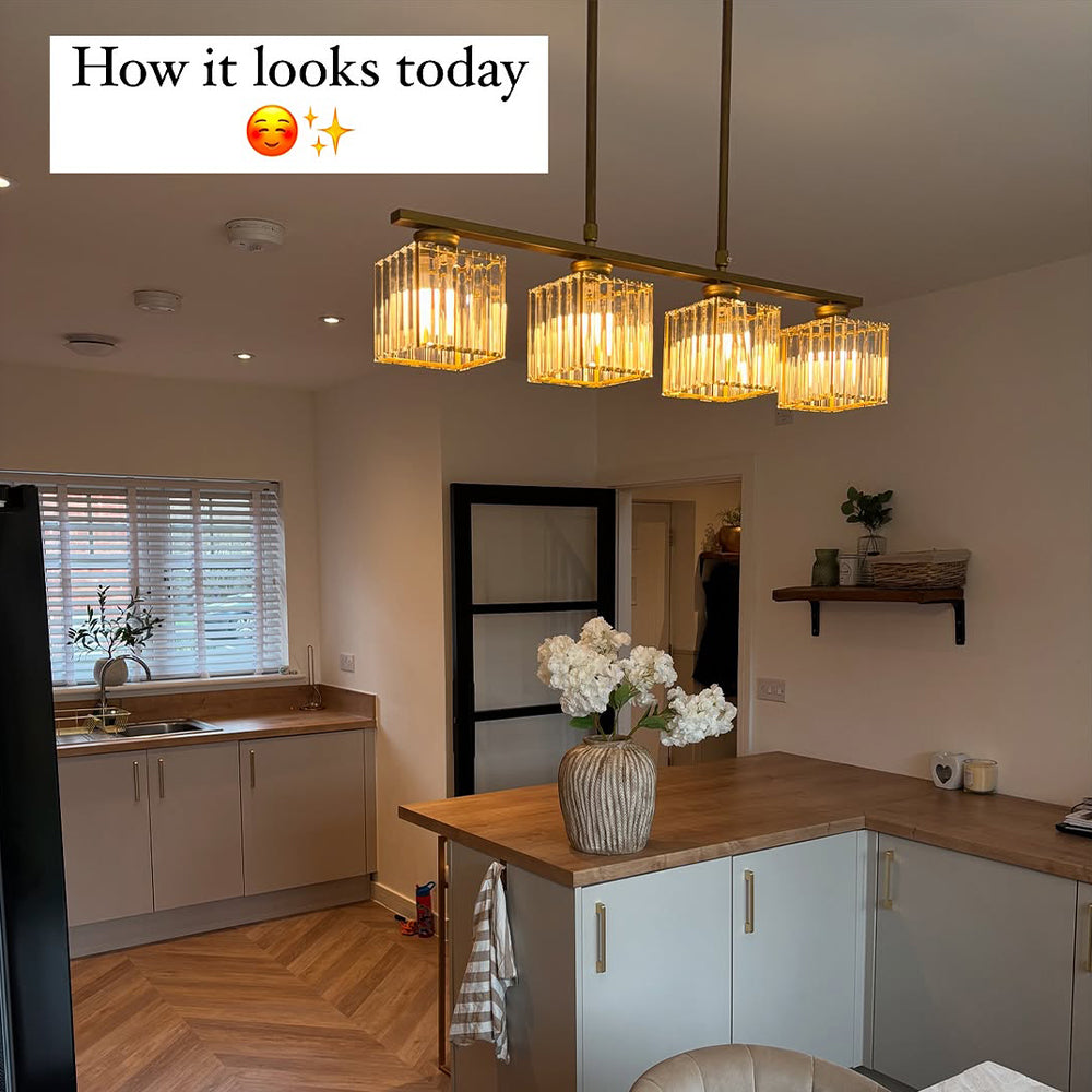 Nordic Modern Rectangular Glass Island Chandelier | Multi-Head LED Pendant Light
