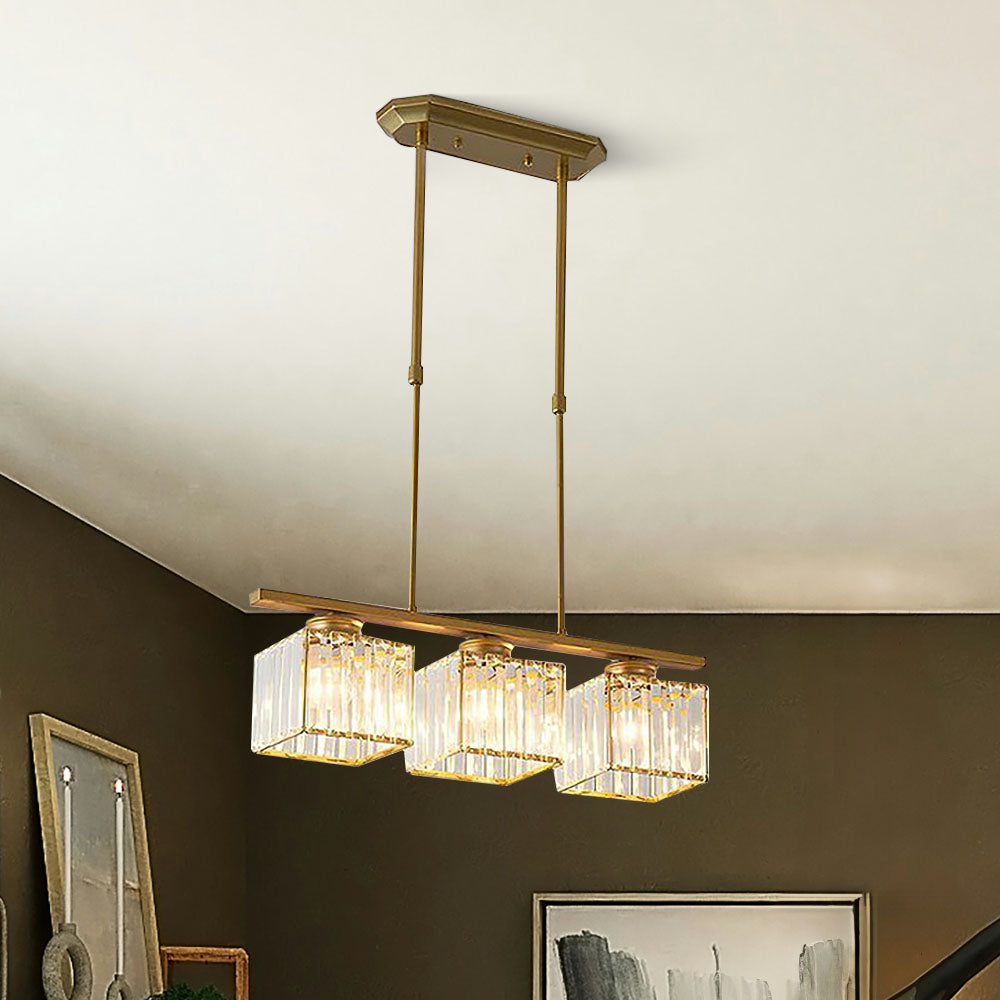 Nordic Modern Rectangular Glass Island Chandelier | Multi-Head LED Pendant Light