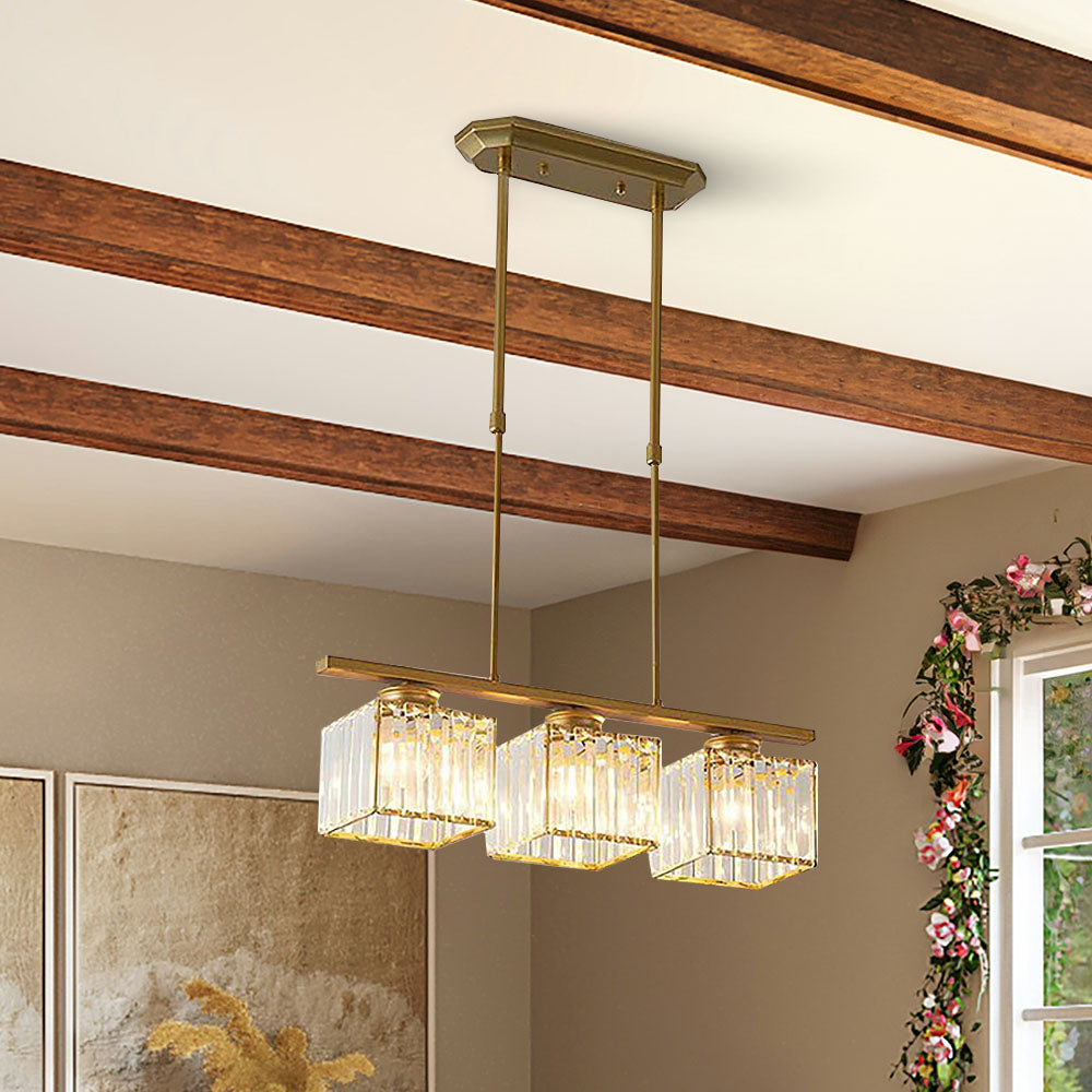 Nordic Modern Rectangular Glass Island Chandelier | Multi-Head LED Pendant Light