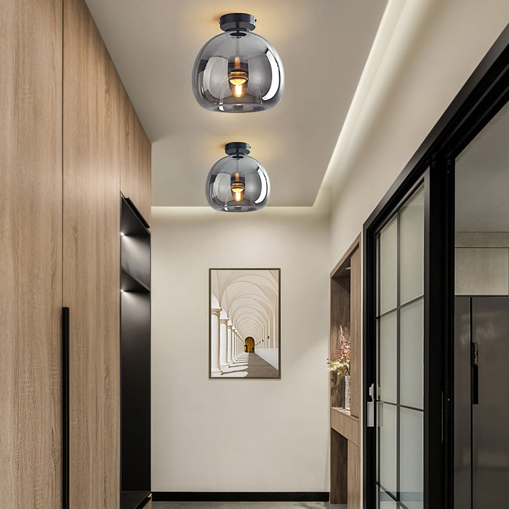 Retro Copper Glass Semi Flush Mount Ceiling Light | Modern