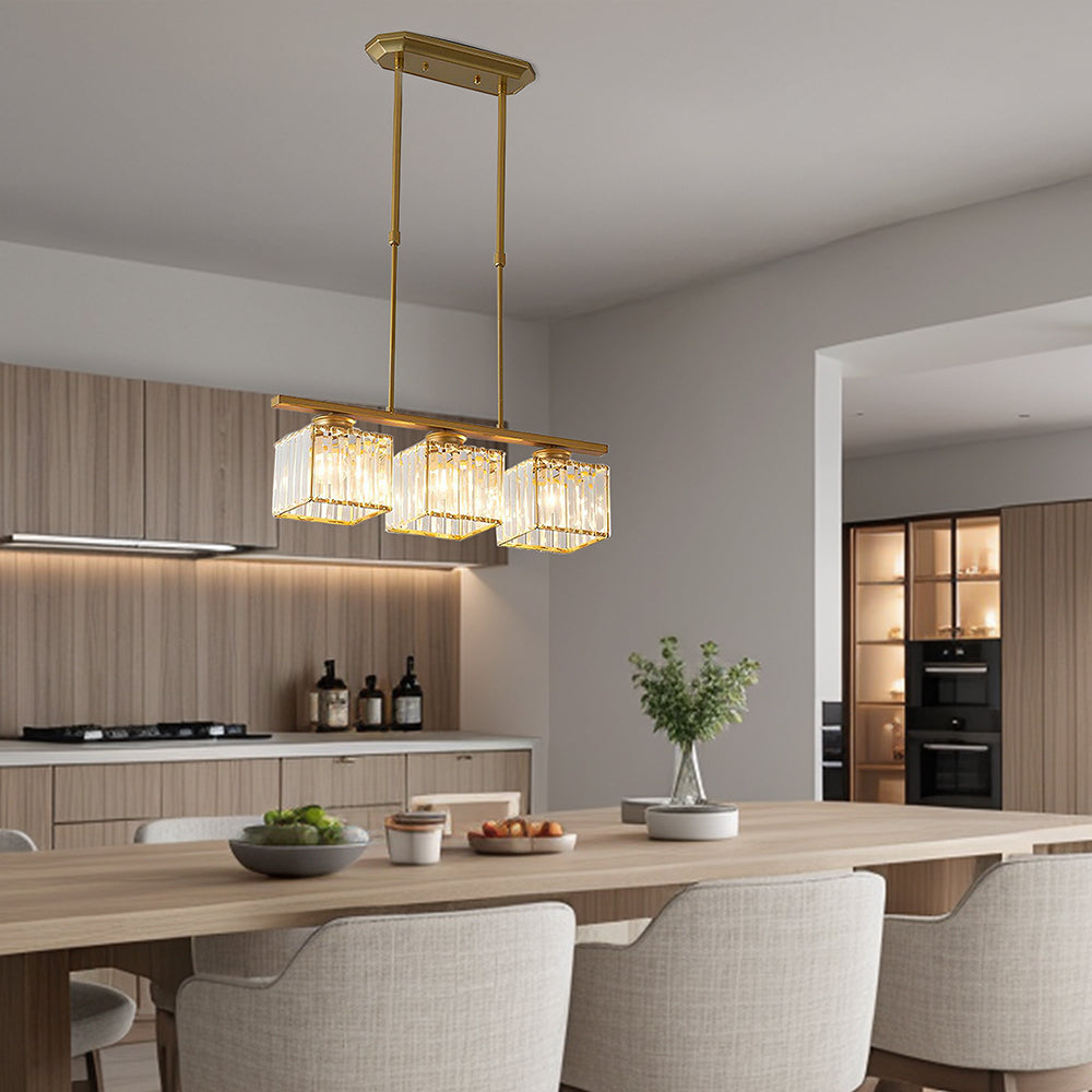 Nordic Modern Rectangular Glass Island Chandelier | Multi-Head LED Pendant Light