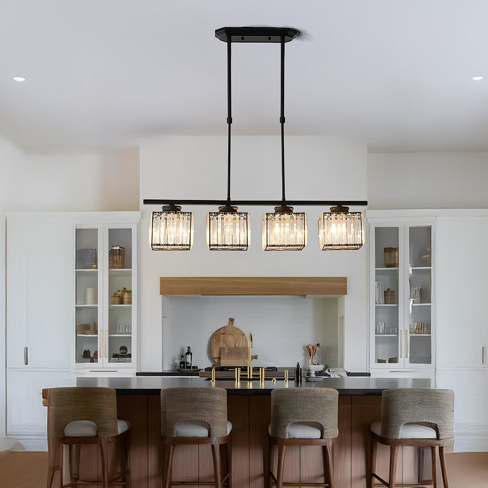 Nordic Modern Rectangular Glass Island Chandelier | Multi-Head LED Pendant Light