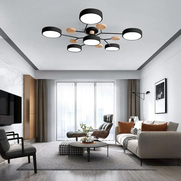 Contemporary Multi-Head Round LED Ceiling Chandelier | Nordic Semi-Flush Mount Light