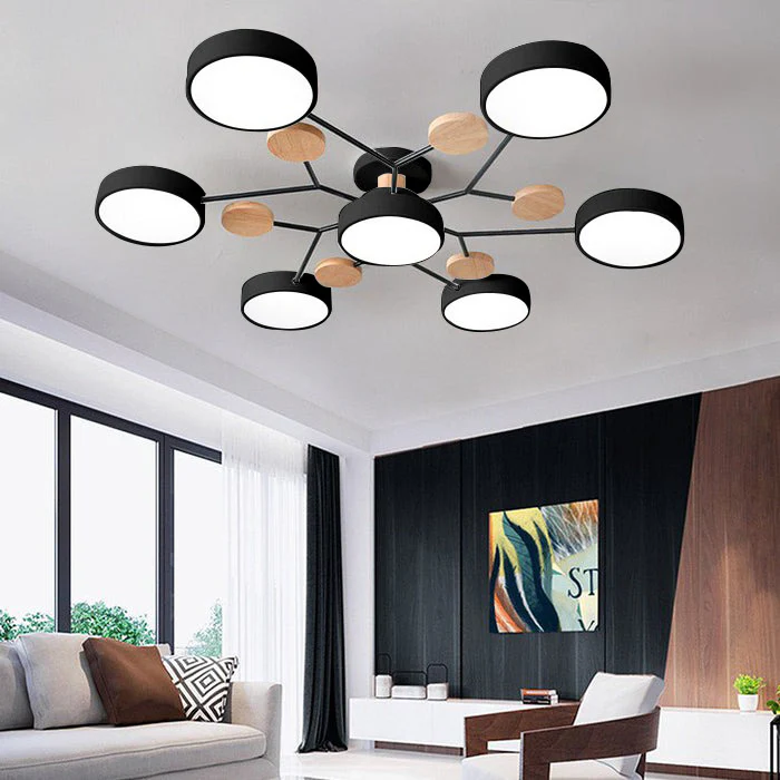 Contemporary Multi-Head Round LED Ceiling Chandelier | Nordic Semi-Flush Mount Light