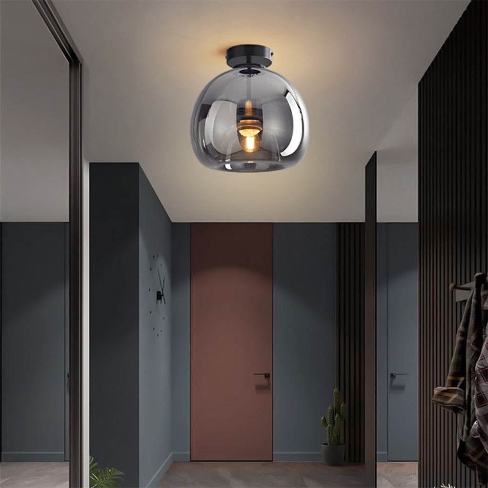 Retro Copper Glass Semi Flush Mount Ceiling Light | Modern